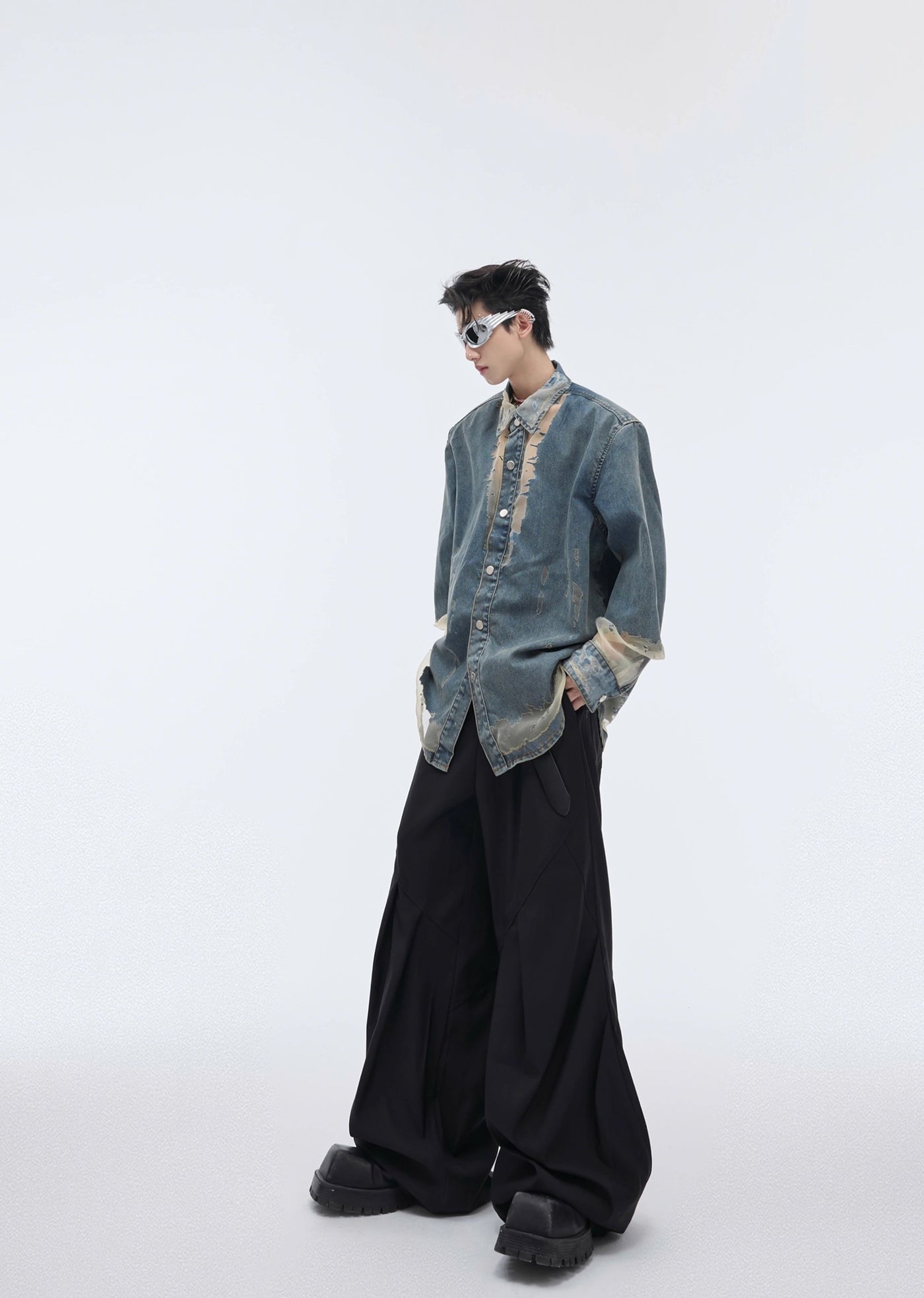 【Culture E】Translucent design loose silhouette dull grunge long sleeve shirt  CE0130