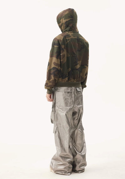 【BTSG】Metallic silver glossy design wide over cargo pants  BS0043