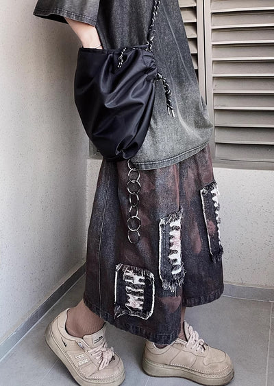 【UUCSCC】Fabric combination gimmick grunge style denim pants  US0064