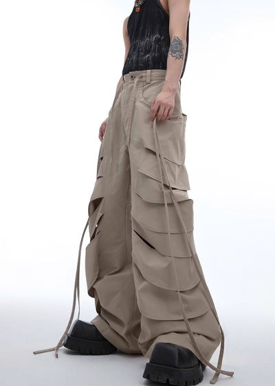 【Culture E】Countless Cut Wide silhouette multi-varied design slacks leather pants  CE0145