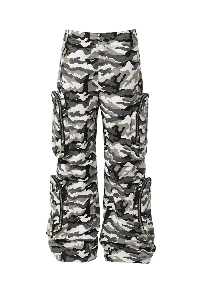 【TR BRUSHSHIFT】Monotone camouflage design three-dimensional wide cargo pants  TB0056