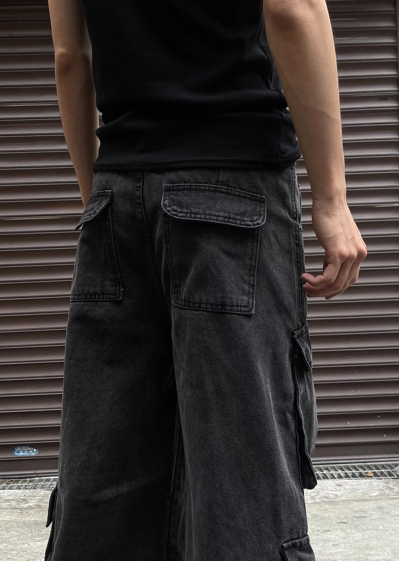 [MAXDSTR] 3D multi-cargo design black wide pants MD0152