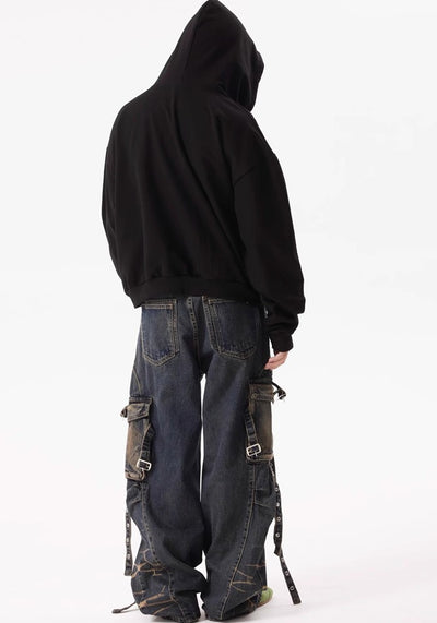 【BTSG】Double-washed gimmick suspender cargo denim pants  BS0023