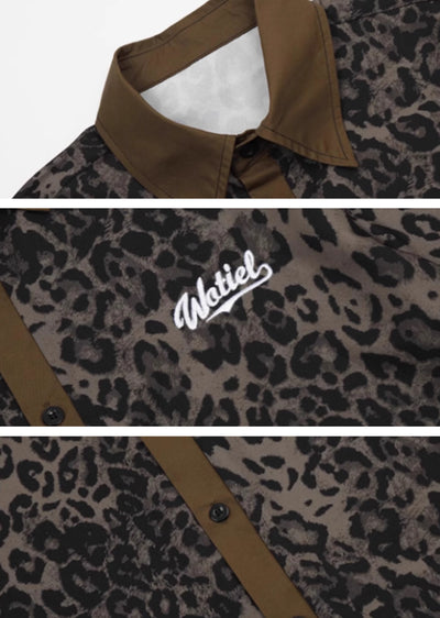 [TR BRUSHSHIFT] Allover Leopard Design Graphic Loose Silhouette Short Sleeve Shirt TB0035