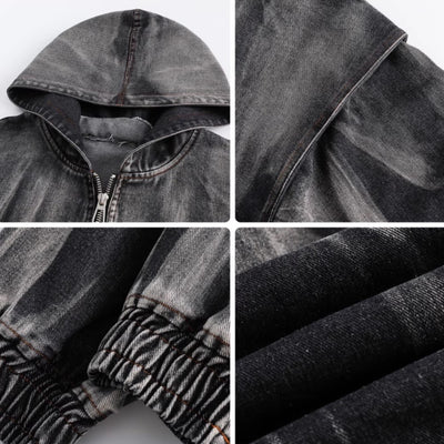 【Mz】Grunge monotone wash design full zip hoodie  MZ0027