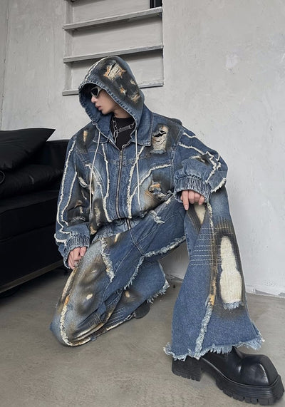 【MARTHENAUT】Infinity Distressed Vintage Backround Denim Set up  MH0051