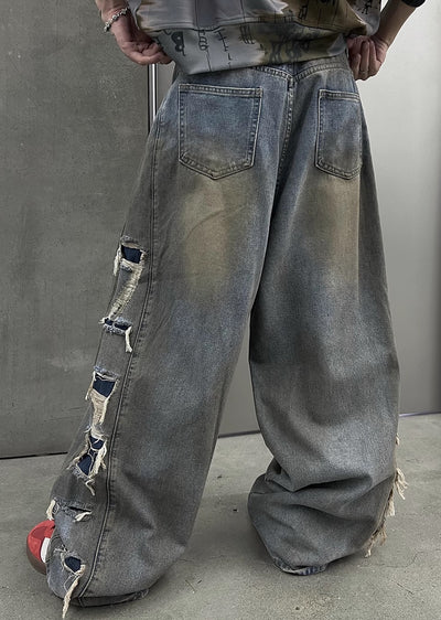 【SOULWORKER】Dull wash finish soil stain color wide denim pants  SW0023