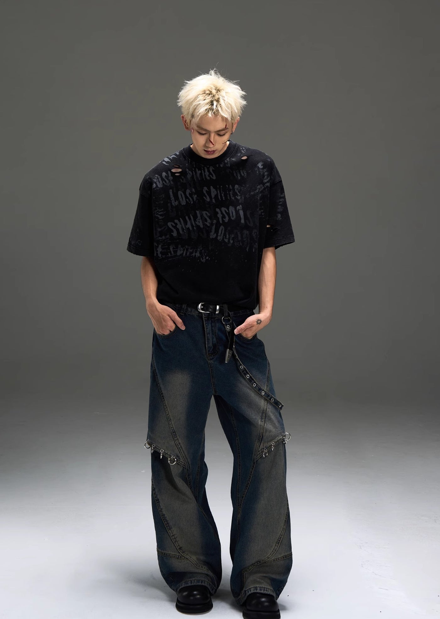 【MAXDSTR】Single suspender design random wash wide denim pants  MD0171