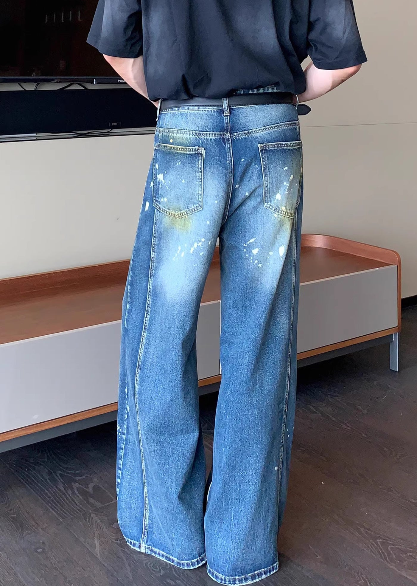 【CUIBUJU】Casually painted design wide blue basic denim pants  CB0047