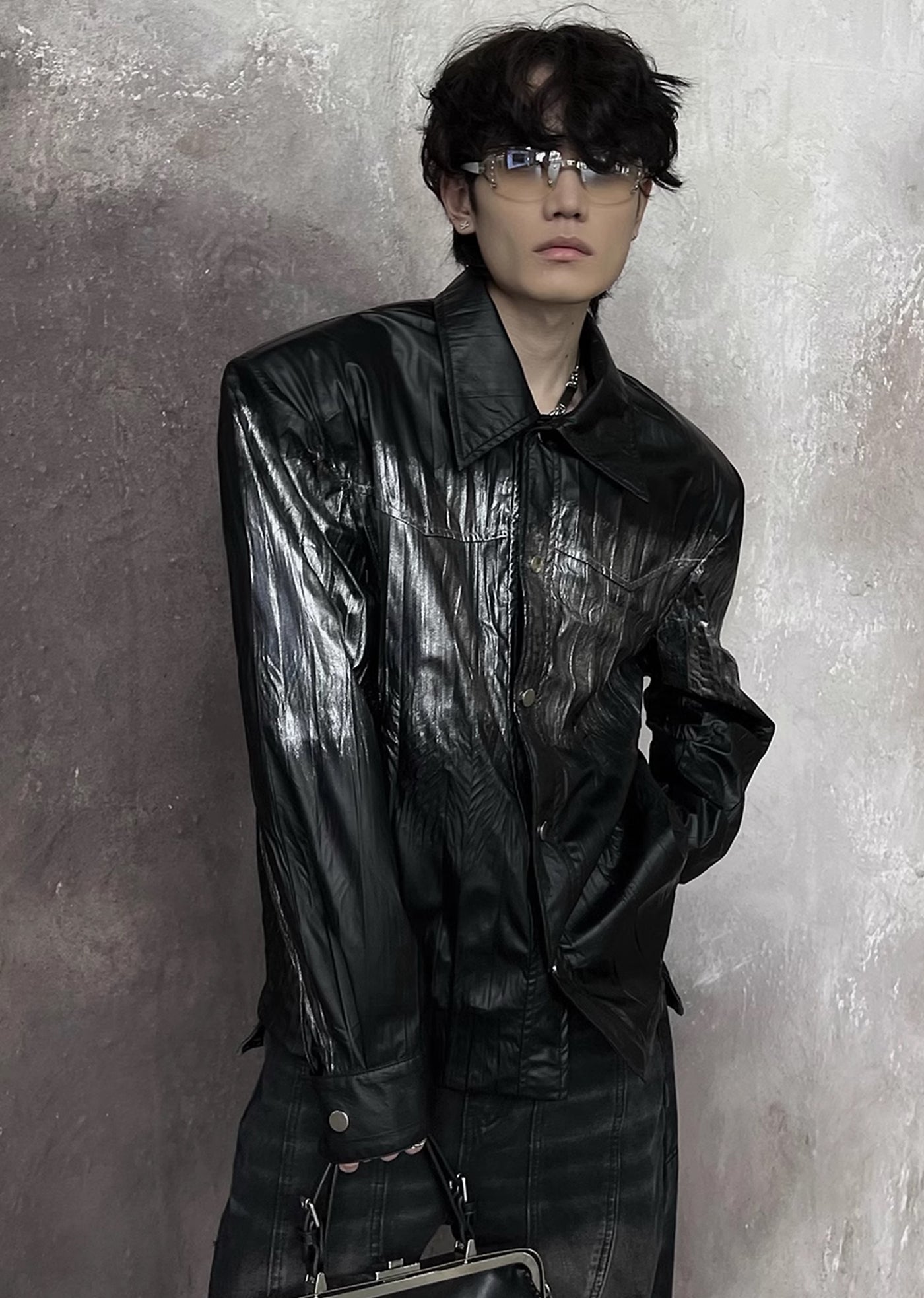 【SOULWORKER】Black glossy design color overload silhouette jacket  SW0024