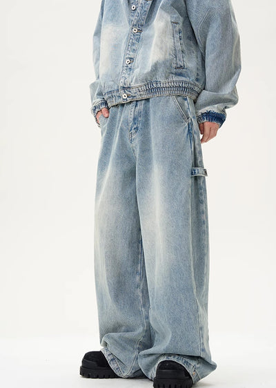 【9/9新作】Dull random wash white blue street denim setup  HL3088