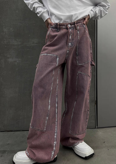 【SOULWORKER】Pinky purple color design line silhouette denim pants  SW0018