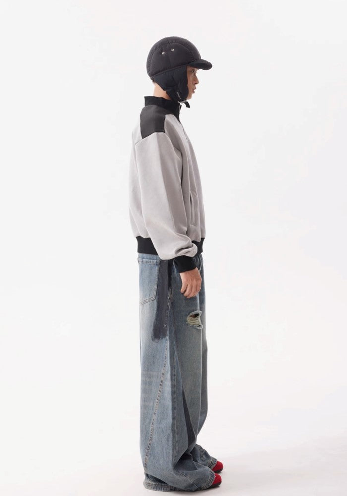 【BTSG】Wide style denim pants with black painted parts  BS0050