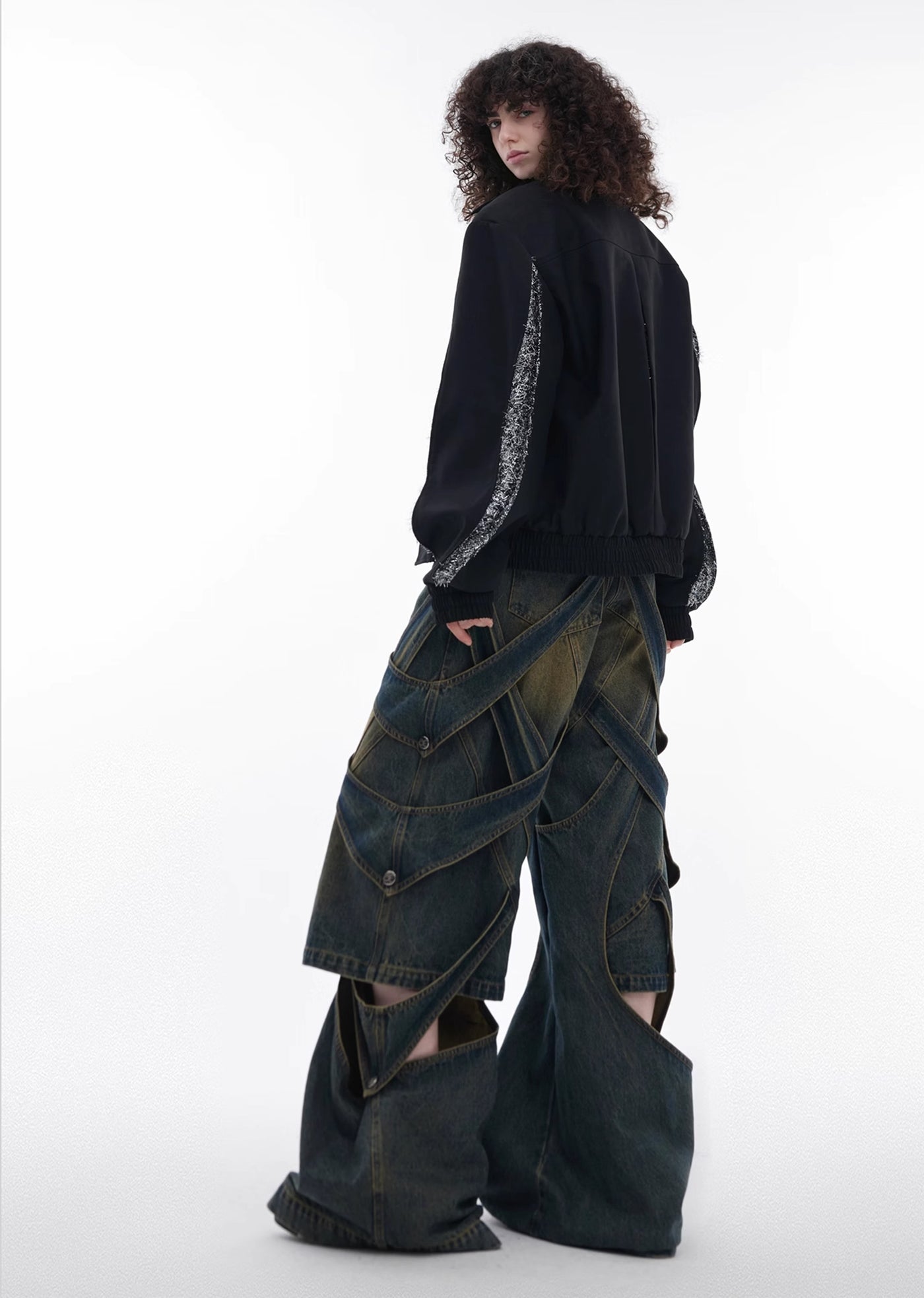 【Culture E】Dull wash cross infinity design denim wide pants  CE0146