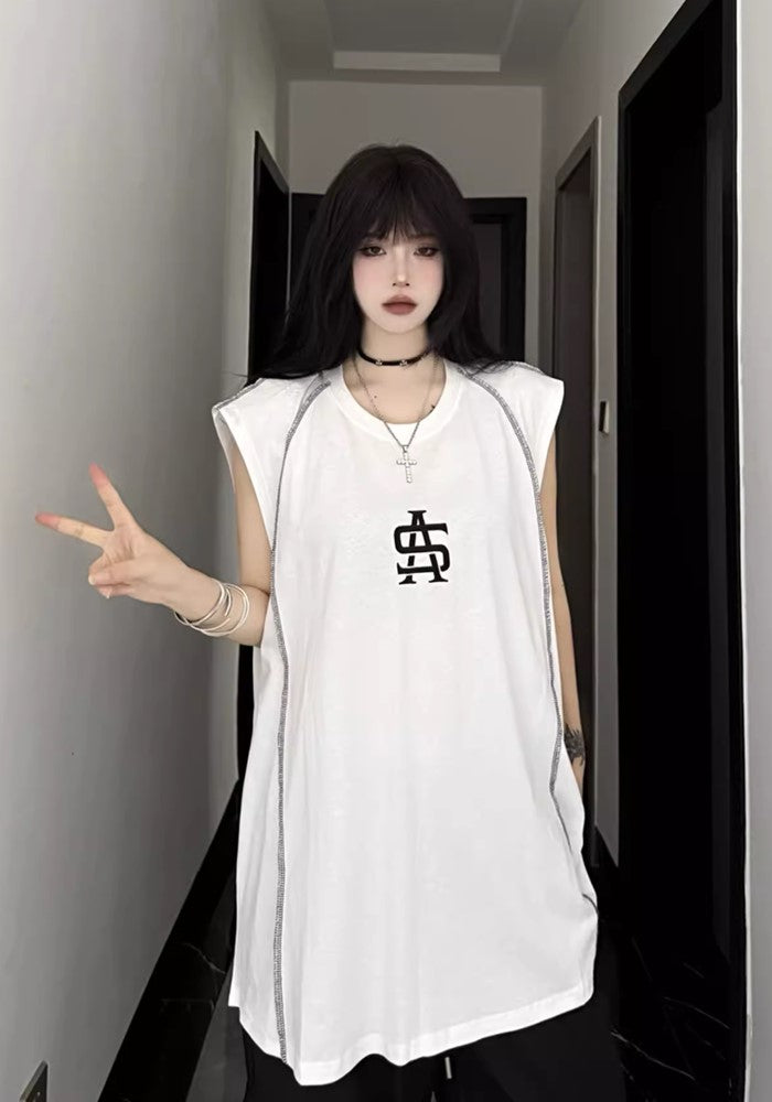 【W3】Double line design tight monotone sleeveless  WO0065