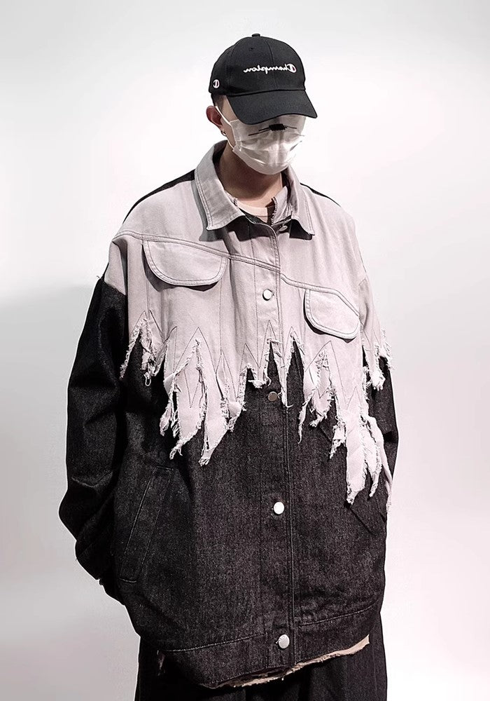 【UUCSCC】Gradient-style distressed monotone design denim jacket  US0070