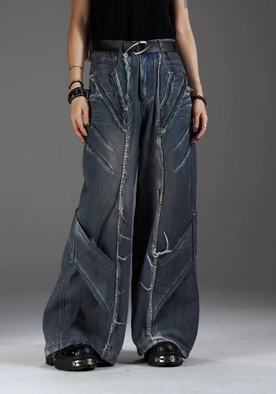 【NOMANIAI 】Grunge street style wash design denim pants  NA0001