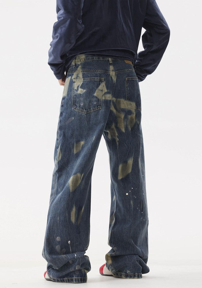 【BTSG】Point wash vintage processed wide straight denim pants  BS0051