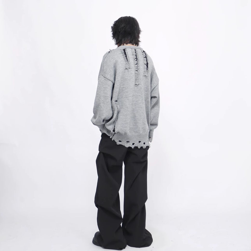 【Mz】Mid-length distressed simple design over-knit  MZ0033