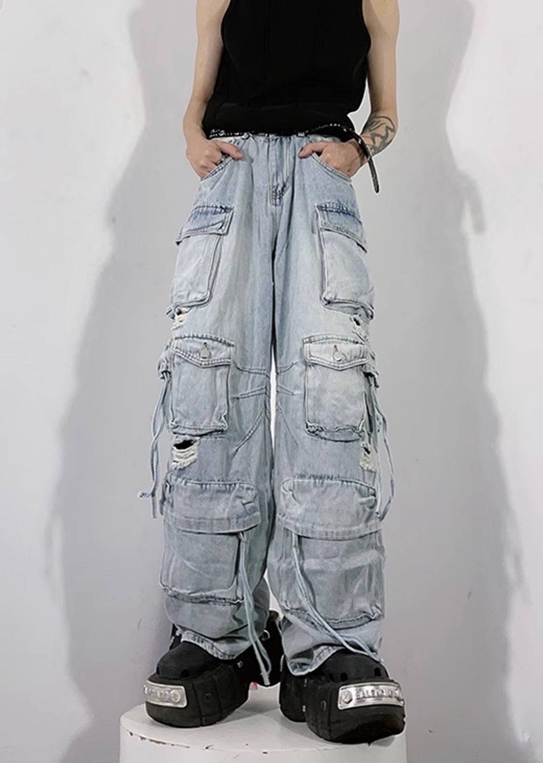 76street] Countless pocket design dull vintage cargo rise