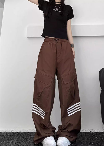 【W3】Double line design double color straight pants  WO0053