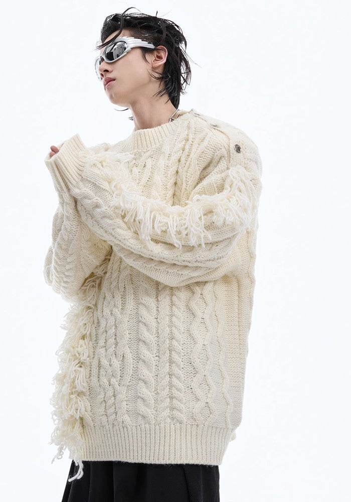 【Culture E】Pointed damage basic design knit sweater  CE0157