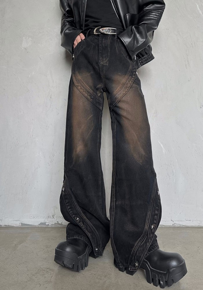 【MARTHENAUT】Muddy wash mid-length wide flare silhouette denim pants  MH0045