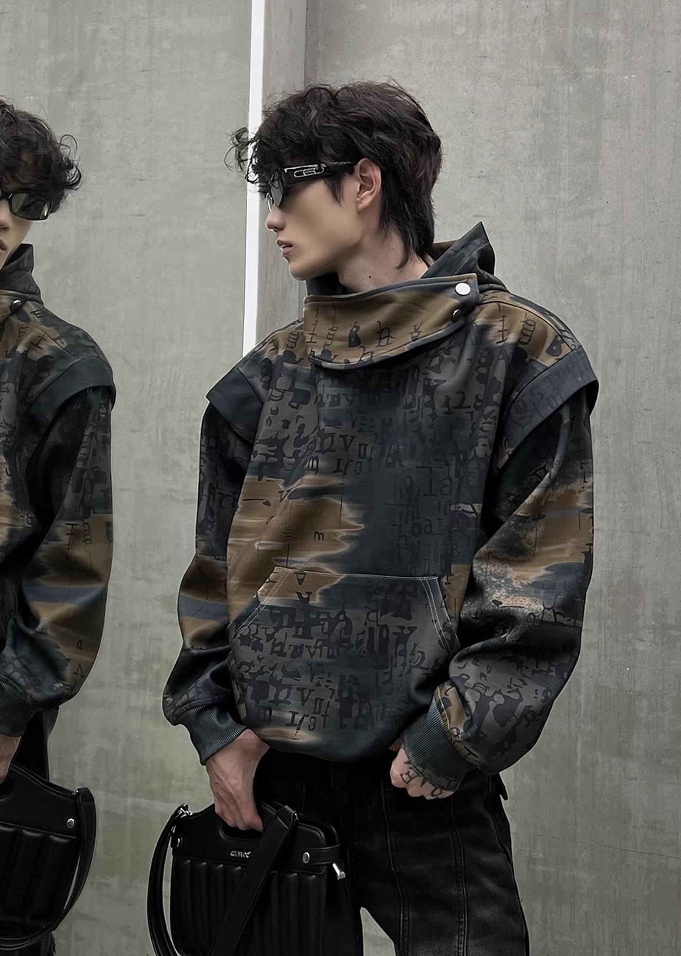 【SOULWORKER】Random dull design color patch neck hoodie  SW0021