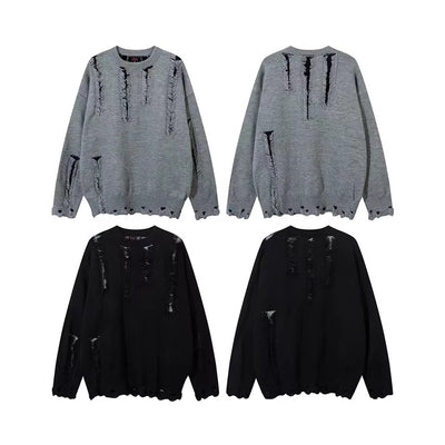 【Mz】Mid-length distressed simple design over-knit  MZ0033