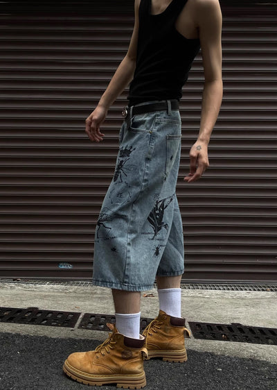 【MAXDSTR】Mid-distressed grunge-style half-silhouette denim pants  MD0148