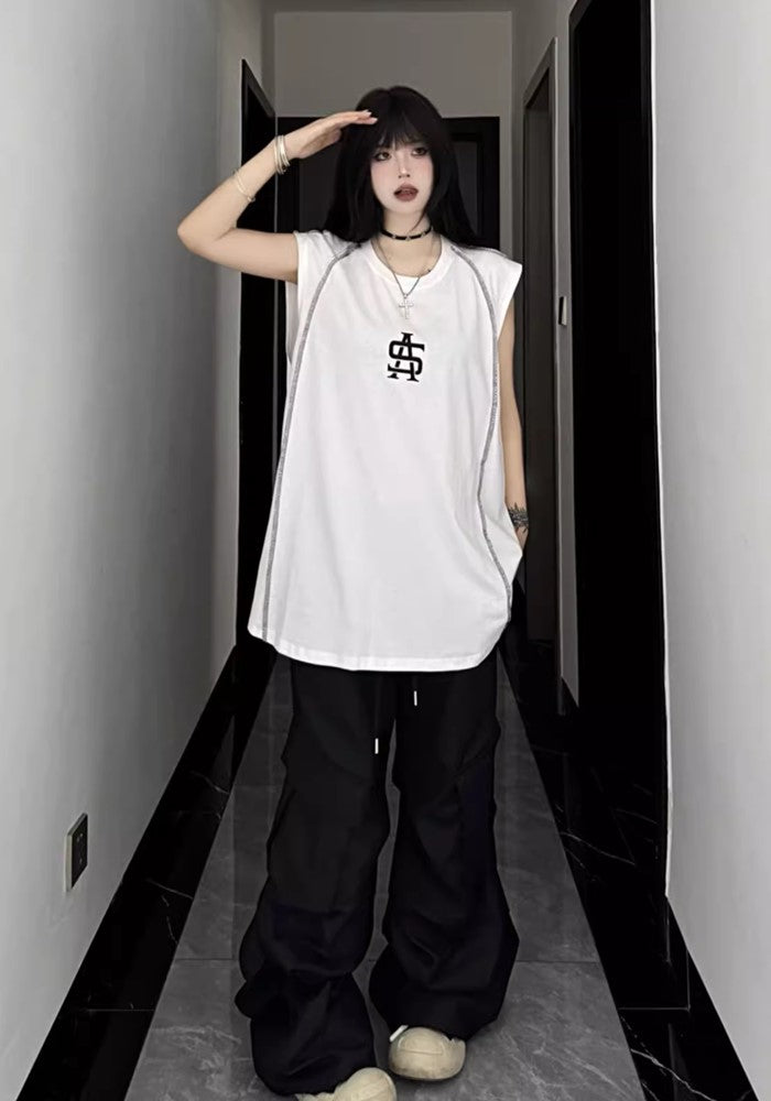 【W3】Double line design tight monotone sleeveless  WO0065