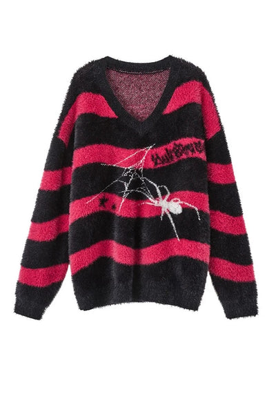 【YUKAHOUSE 】Subculture style spider design red border knit  YO0013