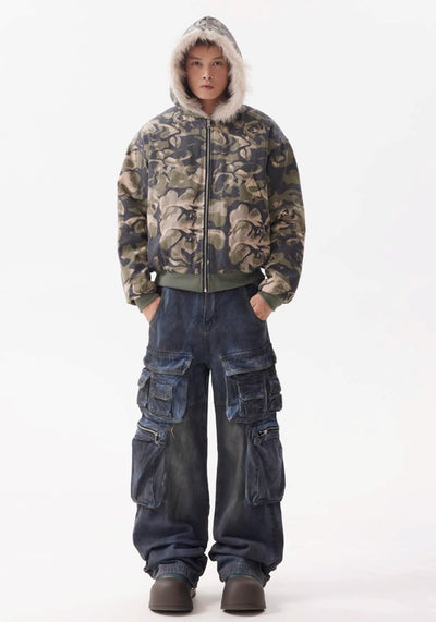 【BTSG】Dull blue wash design cargo denim pants  BS0047