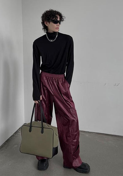 【SOULWORKER】Shiny faux fabric wide silhouette balance color wide pants  SW0038