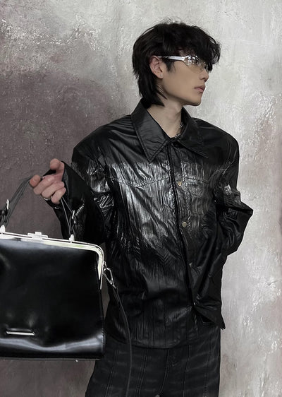 【SOULWORKER】Black glossy design color overload silhouette jacket  SW0024