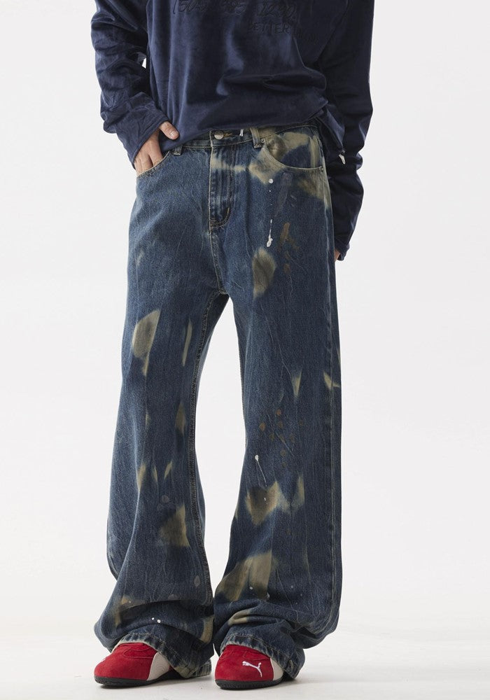 【BTSG】Point wash vintage processed wide straight denim pants  BS0051