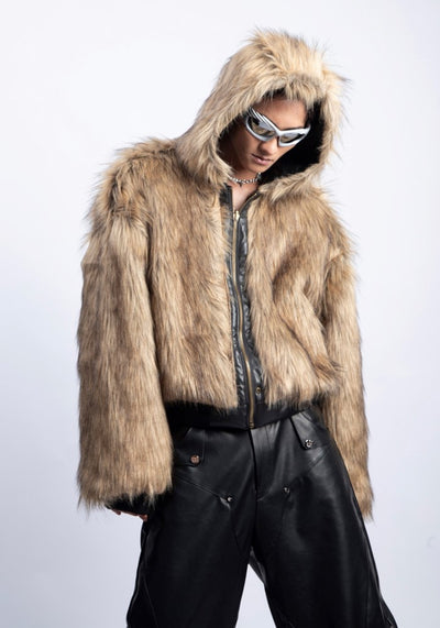 【PLAN1ONE】Multi-faux fur design full zip leather over jacket  PL0037