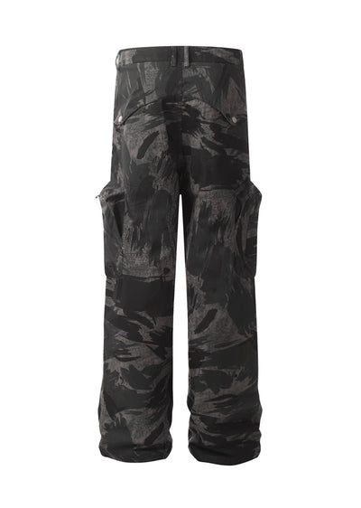 【W3】Dark camouflage design wide straight silhouette pants  WO0076