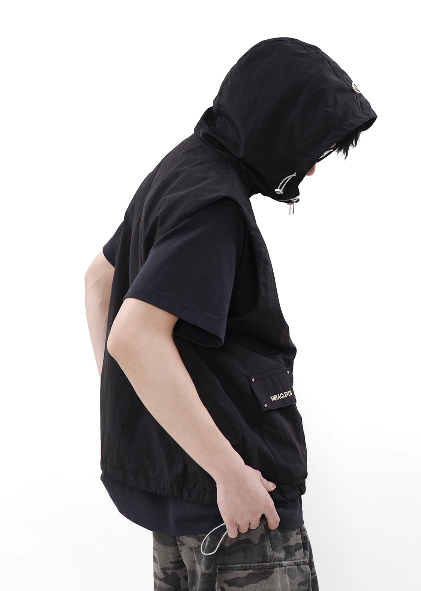 【MR nearly】Full zip design Round hoodie style Sleeveless  MR0105