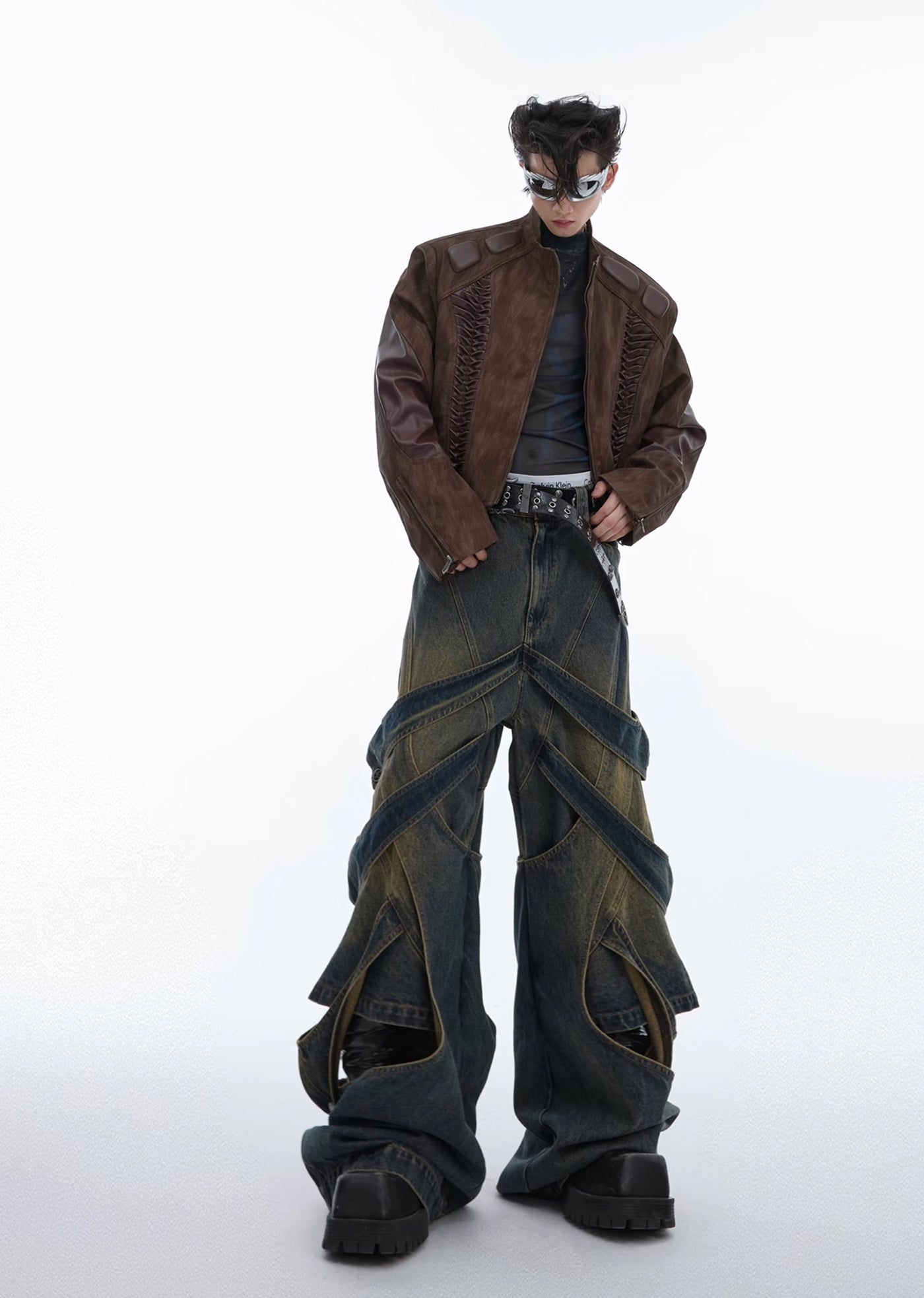 【Culture E】Dull wash cross infinity design denim wide pants  CE0146