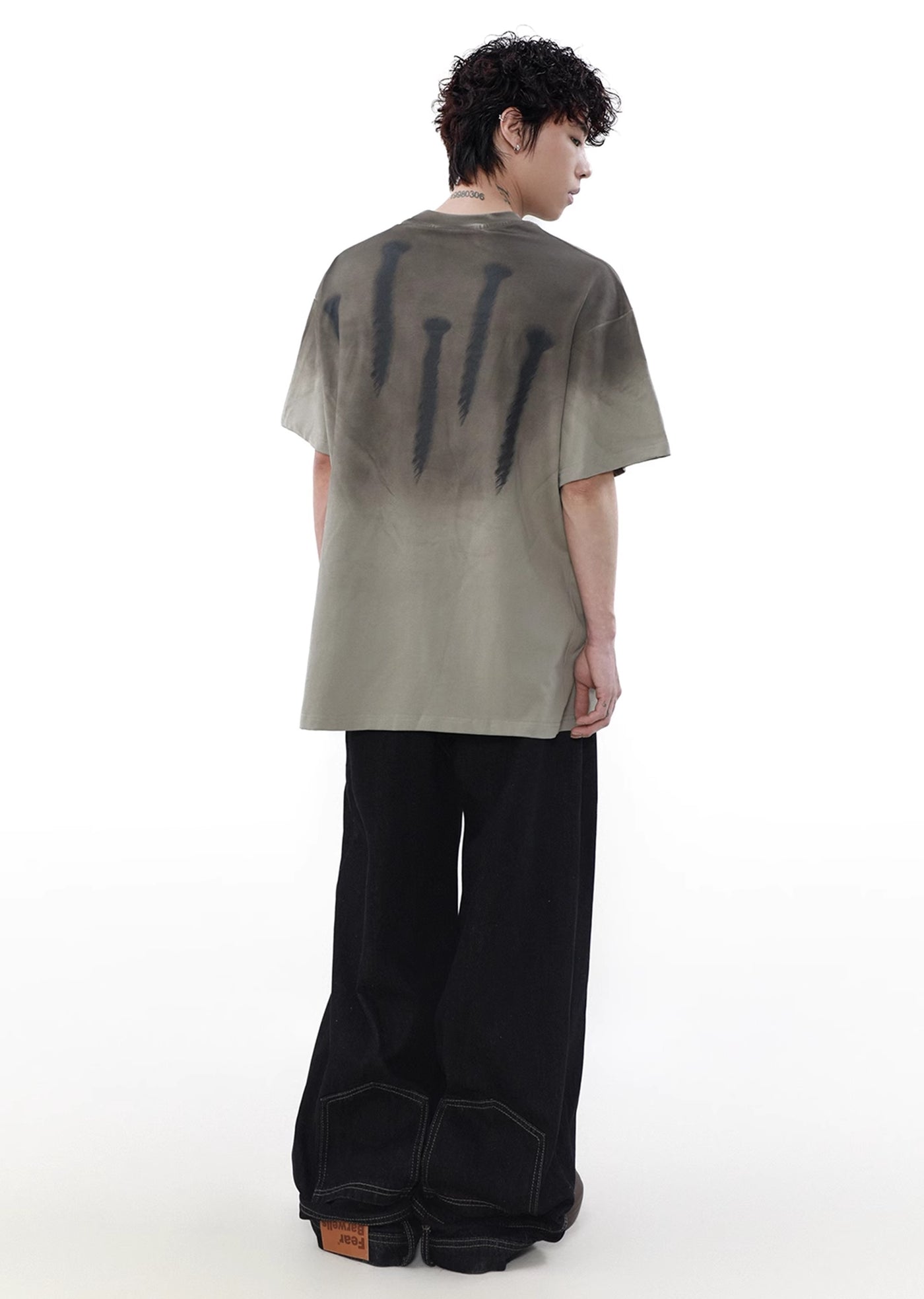 【MR nearly】Front nail illustration design dull wash processing short sleeve T-shirt  MR0091