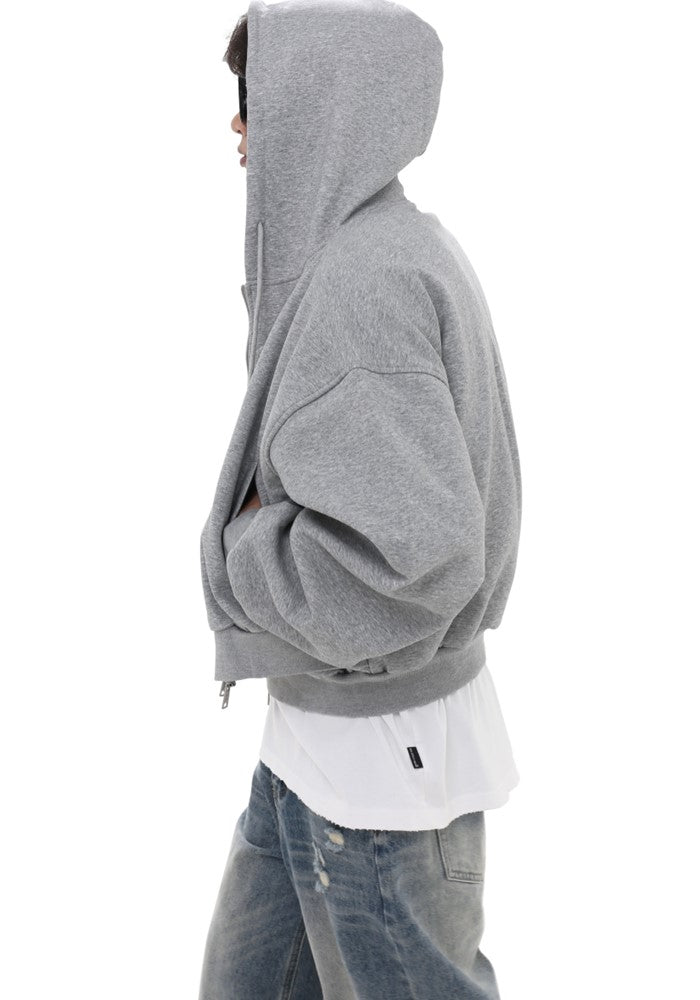 【GIBBYCNA】Double Gimmick Zip Line Basic Style Short Hoodie  GC0022