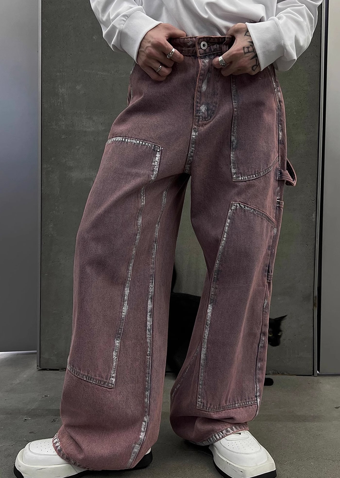 【SOULWORKER】Pinky purple color design line silhouette denim pants  SW0018