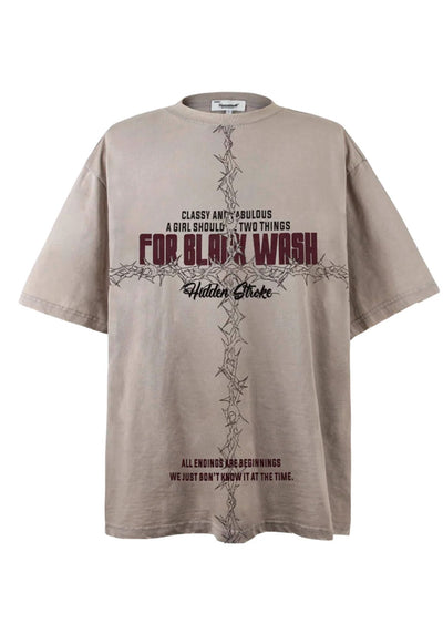 【Blacklists】Front over cross design dull color short sleeve T-shirt  BL0023