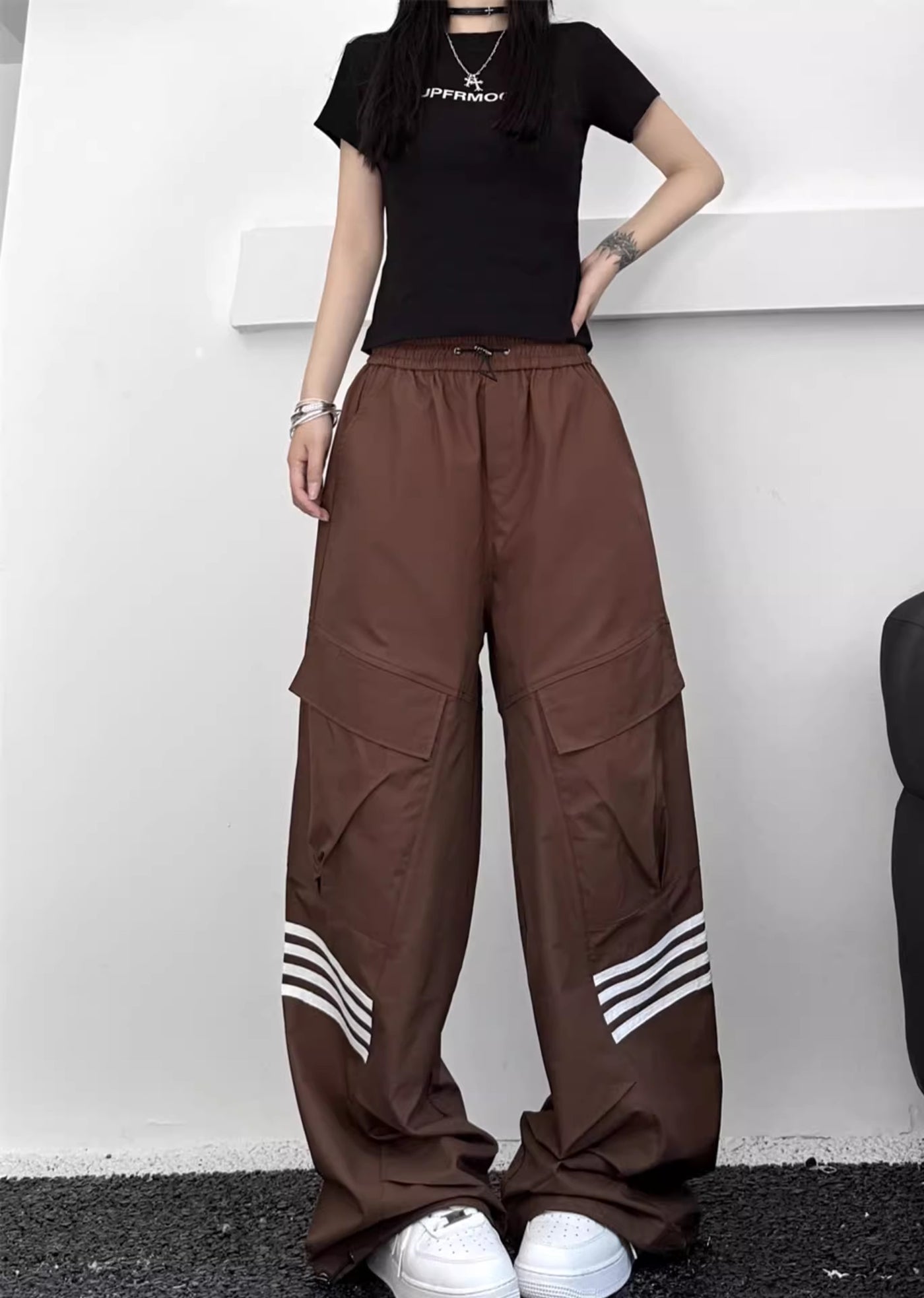 [W3] Double line design double color straight pants WO0053
