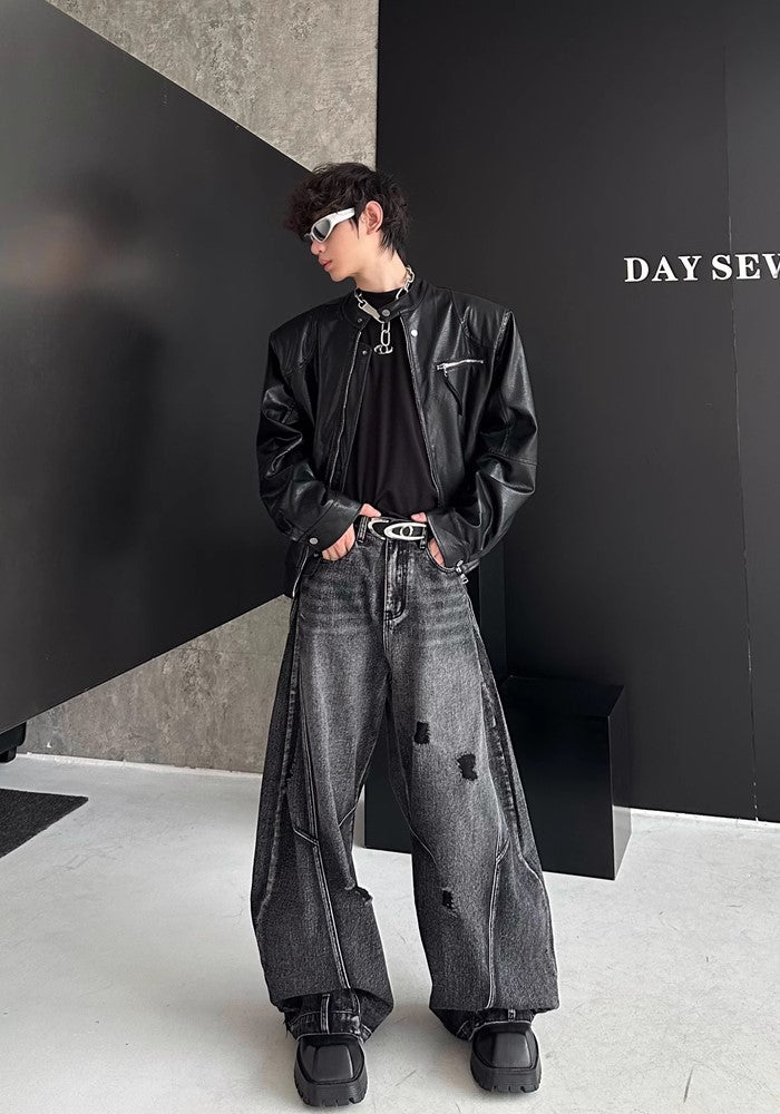 【MARTHENAUT】Special silhouette design wide balloon override denim pants  MH0040