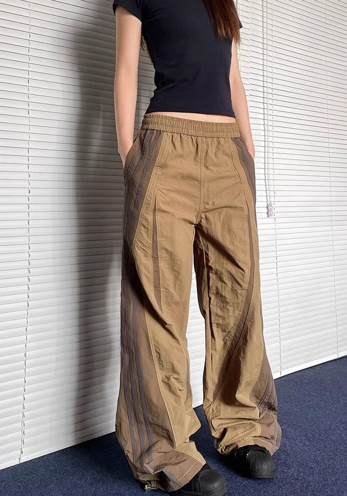 【Apocket】Big side line design casual sporty wide pants  AK0029