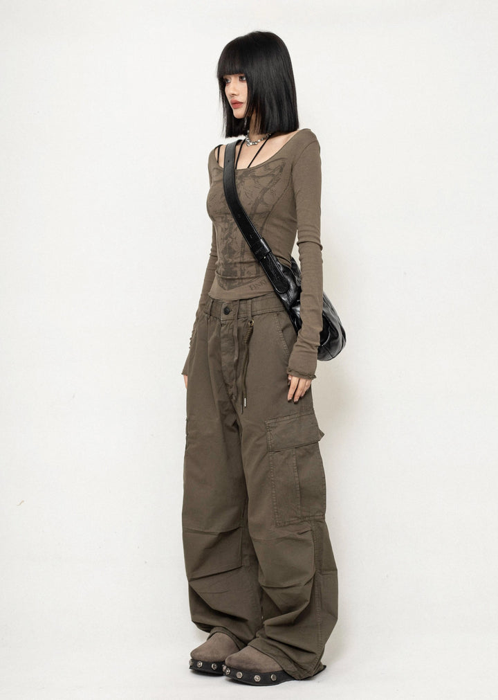 ZERO STORE] Wide tuck silhouette dull color pants ZS0029