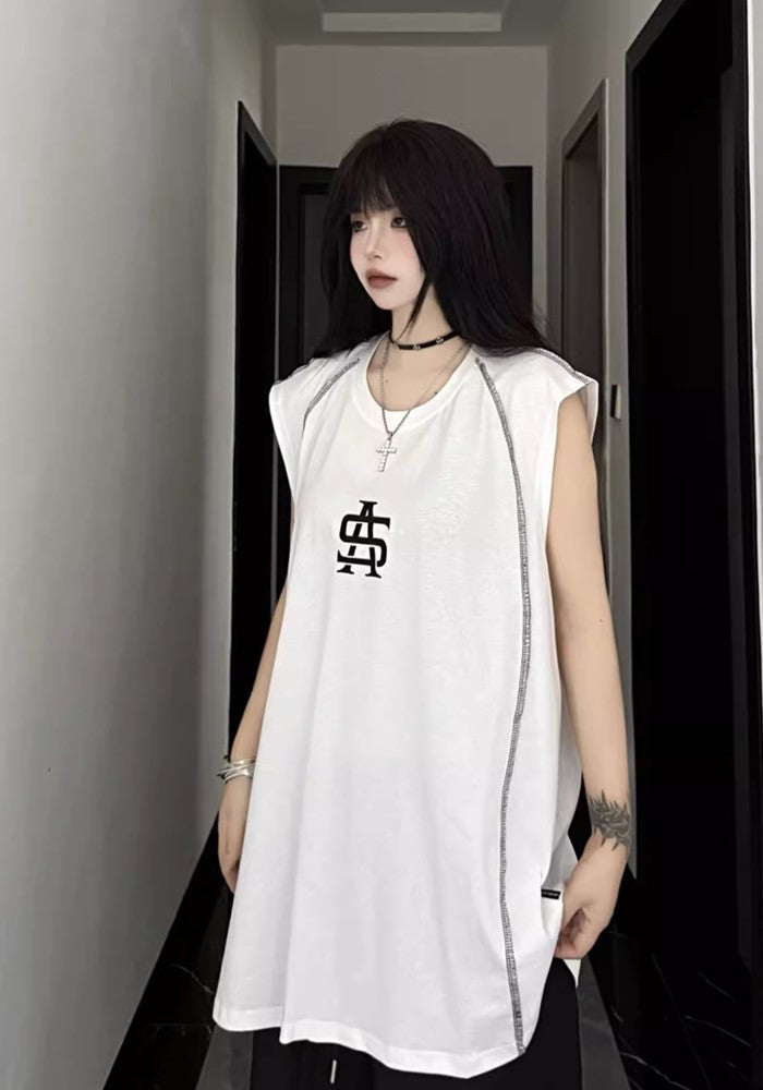 【W3】Double line design tight monotone sleeveless  WO0065