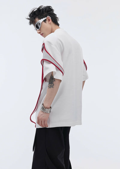 【Culture E】Cross design gimmick accent over short sleeve T-shirt  CE0125